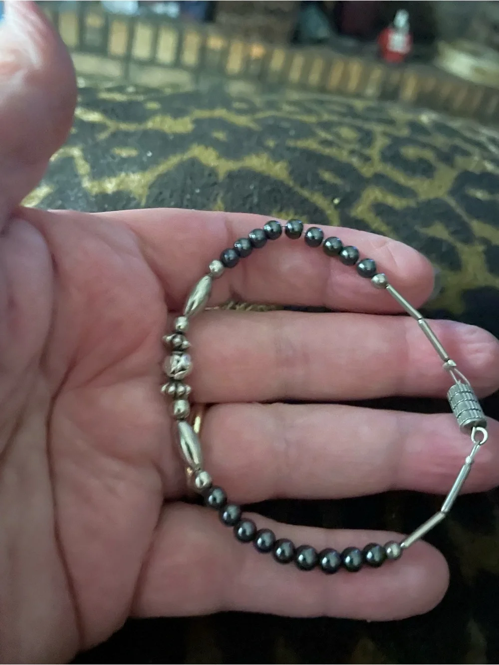 Vintage Hematite Beaded Bracelet with Silver Accent Beads - Hematite Gray